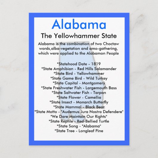 Über Alabama Postkarte (Vorderseite)