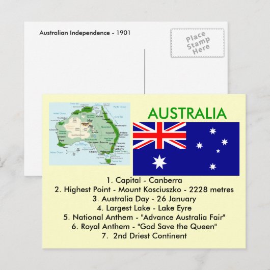 Über Australien Postkarte (Vorne/Hinten)
