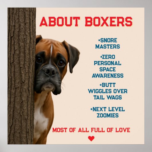Über Boxers Funny & Love Boxer-Dog-Design Poster (Vorne)