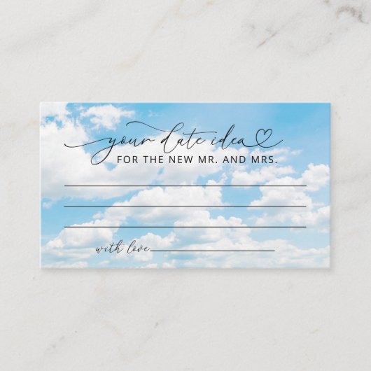 Über Cloud Nine Brautparty Date Night Ideas Begleitkarte (Vorderseite)