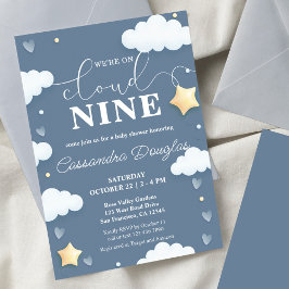 Über Cloud Nine Modern Dusty Blue Baby Dusche Einladung