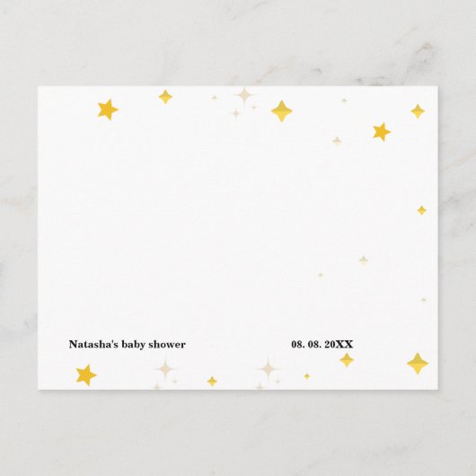 Über das Moon Thema|Über oder unter Babydusche Postkarte (Rückseite)