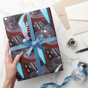Über dem blauen Gemälde von Alfred Fox schwebend Geschenkpapier