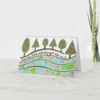 Über dem Fluss und durch das hölzerne notecard Feiertagskarte