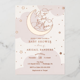 Über dem goldenen Mond Rosa Baby Shower Folieneinladung