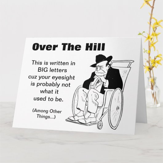 Über dem Hügel Mann in Rollstuhl Alte Furz Geburts Karte (Gelbe Blume)