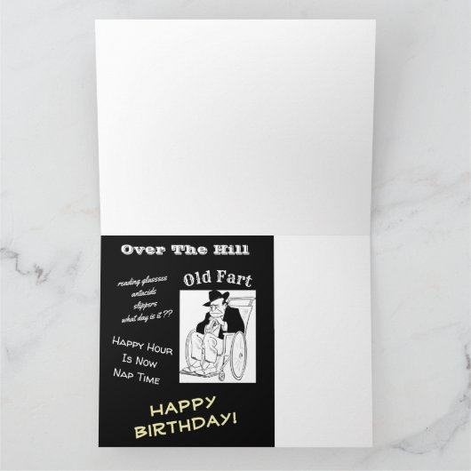 Über dem Hügel Mann in Rollstuhl Alte Furz Geburts Karte (Innenseite)