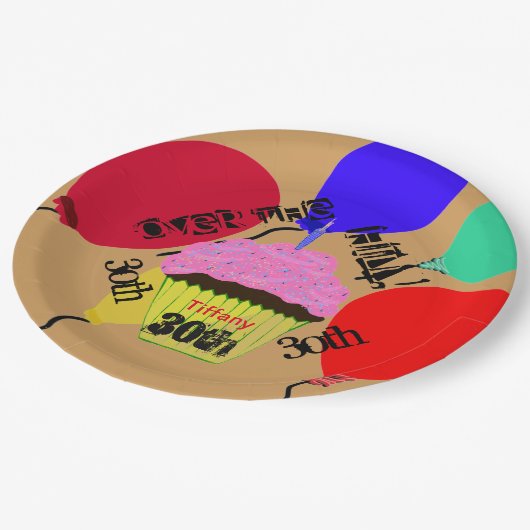 Über dem Hügel rosa Cupcake Balloons Teller (Schrägansicht)