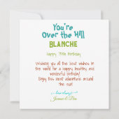 ÜBER DEM HÜGEL SPASS GEBURTSTAGSKUCH KARTE (Rückseite)