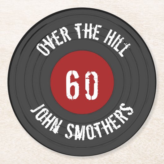Über dem Hügelnamensalter Vinyl Rock'n'Roll Record Runder Pappuntersetzer (Vorderseite)