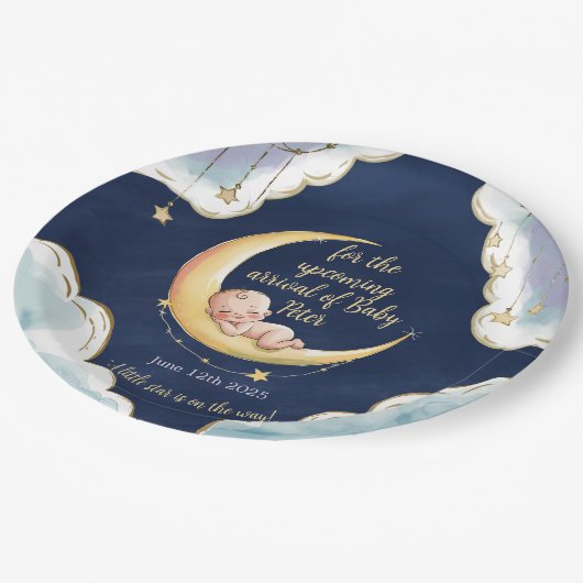 Über dem Mond Baby Celestial-Themed Baby Dusche Pappteller (Schrägansicht)