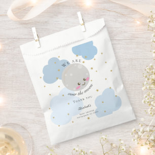 Über dem Mond Baby Dusche Blue Niedlich Gold Kawai Geschenktütchen
