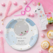 Über dem Mond Baby Dusche Blue Niedlich Gold Kawai Pappteller (Party)