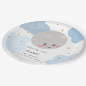 Über dem Mond Baby Dusche Blue Niedlich Gold Kawai Pappteller (Schrägansicht)