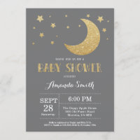 Über dem Mond Baby Dusche Einladung Gold Glitzer