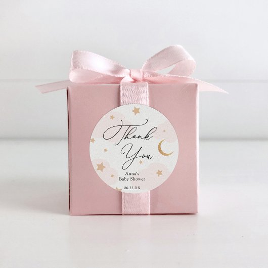 Über dem Mond Baby Duschgeschenk Runder Aufkleber