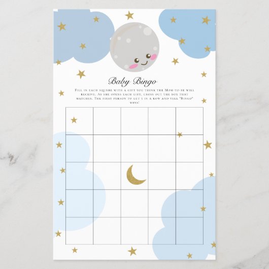 Über dem Mond Baby Shower Bingo Game Kawaii Pastel Flyer (Vorne)