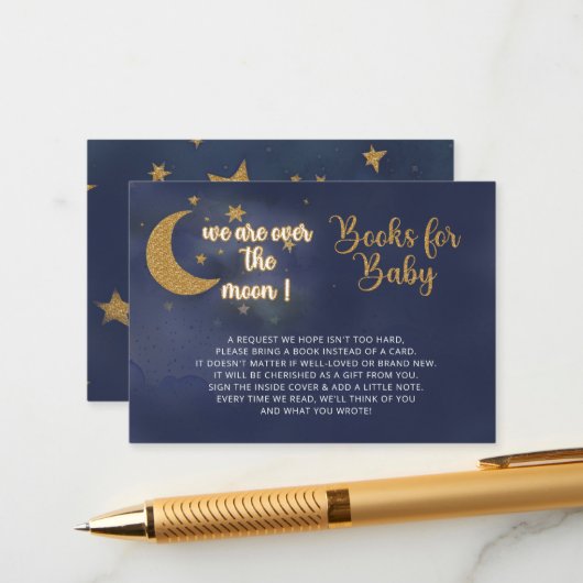 Über dem Mond Baby Shower Book Anfrage Begleitkarte (Vorderseite/Rückseite Beispiel)