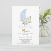 Über dem Mond Baby Shower Boy Einladung (Stehend Vorderseite)