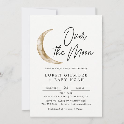 Über dem Mond Baby Shower Boy Einladung (Vorderseite)
