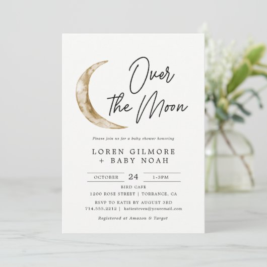 Über dem Mond Baby Shower Boy Einladung (Stehend Vorderseite)