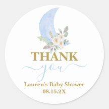 Über dem Mond Baby Shower Boy Round Sticker