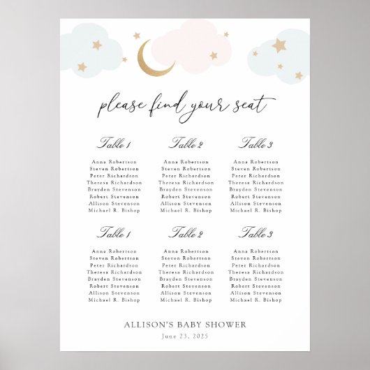 Über dem Mond Baby Shower Chart Poster (Vorne)