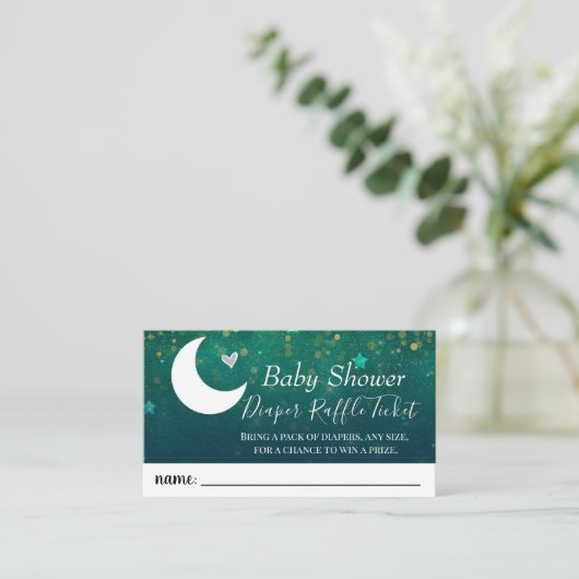 Über dem Mond Baby Shower Diaper Raffle Ticket (Stehend Vorderseite)