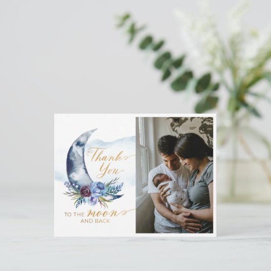Über dem Mond Baby Shower Foto Danke Postcard Postkarte (Stehend Vorderseite)