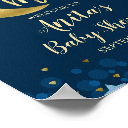 Über dem Mond Baby Shower Gold Glitzer Willkommen Poster (Ecke)