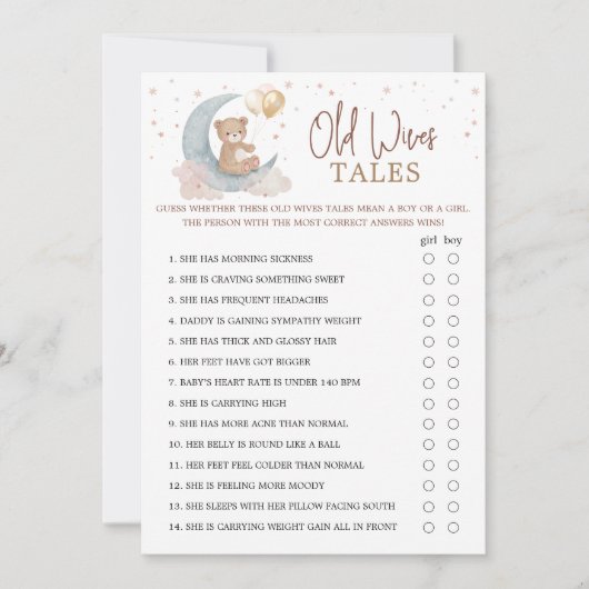 Über dem Mond Babydusche Alte Ehefrauen Märchenkar Einladung (Vorderseite)