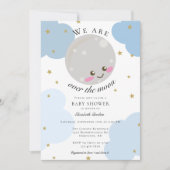 Über dem Mond Babydusche Blue Niedlich Gold Kawaii Einladung (Vorderseite)