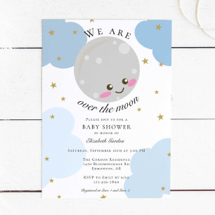 Über dem Mond Babydusche Blue Niedlich Gold Kawaii Einladung