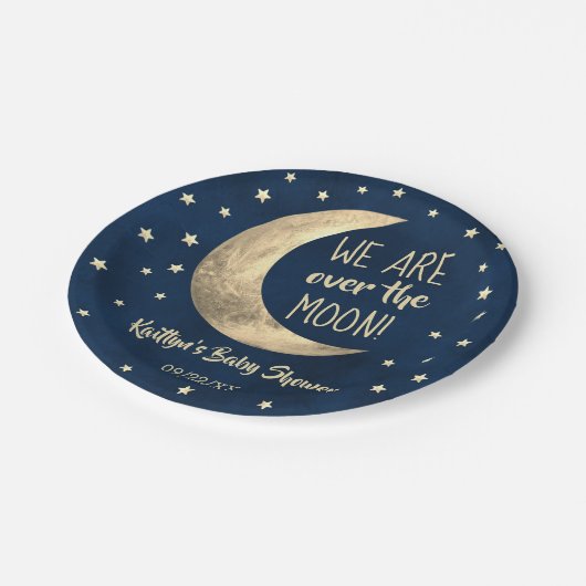 Über dem Mond | Babydusche Pappteller (Schrägansicht)