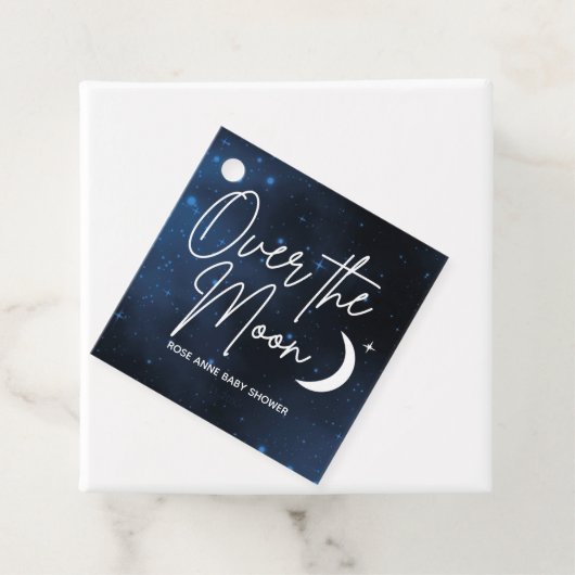Über dem Mond Babydusche Party Personalisiert Geschenkanhänger (Beispiel)
