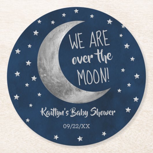 Über dem Mond | Babydusche Runder Pappuntersetzer (Vorderseite)