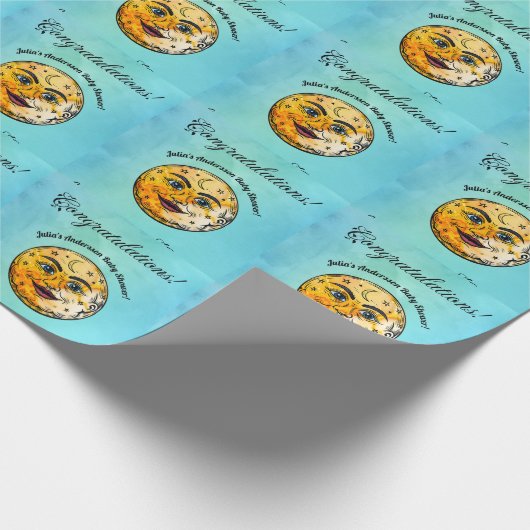 Über dem Mond Babyduschenfest Geschenkpapier (Ecke)