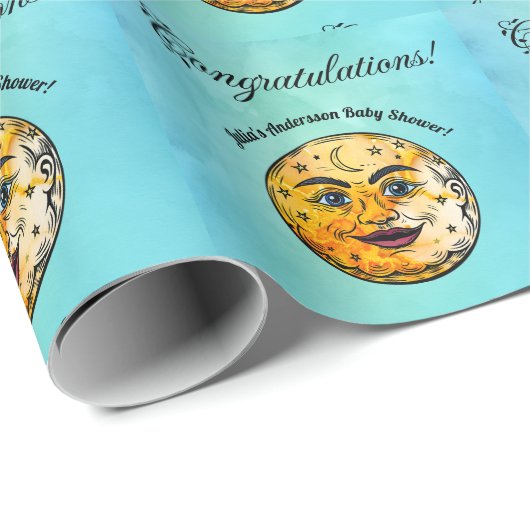 Über dem Mond Babyduschenfest Geschenkpapier (Rolleneckpunkt)