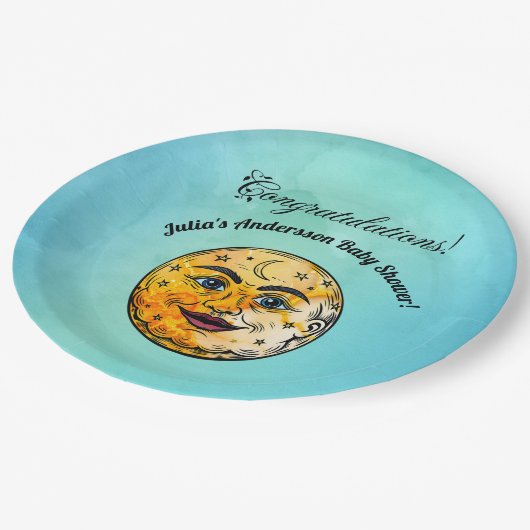 Über dem Mond Babyduschenfest Pappteller (Schrägansicht)