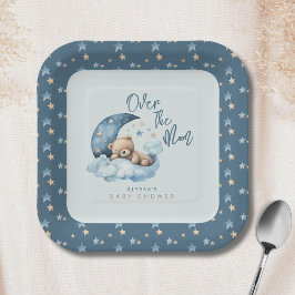 Über dem Mond Bear Teddy Blue Baby Dusche Pappteller