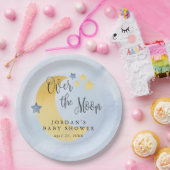 Über dem Mond, blaue Personalisierte Babydusche Pappteller (Party)
