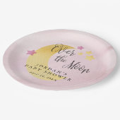 Über dem Mond, blaue Personalisierte Babydusche Pappteller (Schrägansicht)