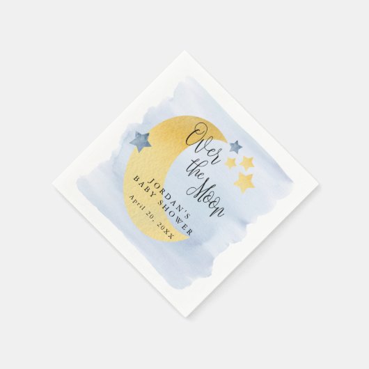 Über dem Mond, blaue Wasserfarbe Personalisiert Serviette (Ecke)