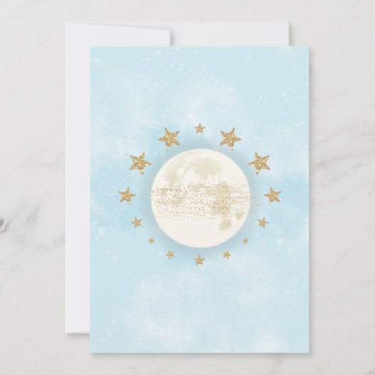 Über dem Mond Blauer Blumengarten Junge Babydusche Einladung (Rückseite)