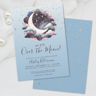 Über dem Mond Blaues Babyshower Einladung