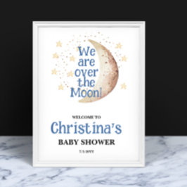 Über dem Mond Blue Baby Dusche Begrüßungszeichen Poster
