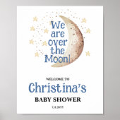 Über dem Mond Blue Baby Dusche Begrüßungszeichen Poster (Vorne)