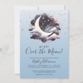 Über dem Mond Blue Baby Dusche Einladung (Vorderseite)