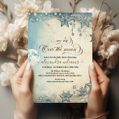 Über dem Mond Blue Boy Baby Dusche Einladung