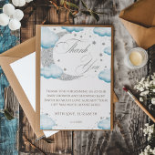 Über dem Mond Blue Boy Baby Dusche Empfang Dankeskarte